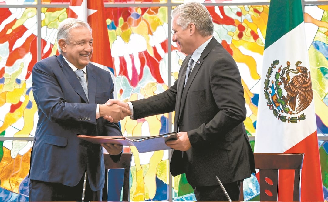 López Obrador y Miguel Díaz-Canel destacaron el buen estado de las relaciones bilaterales. Foto: AFP