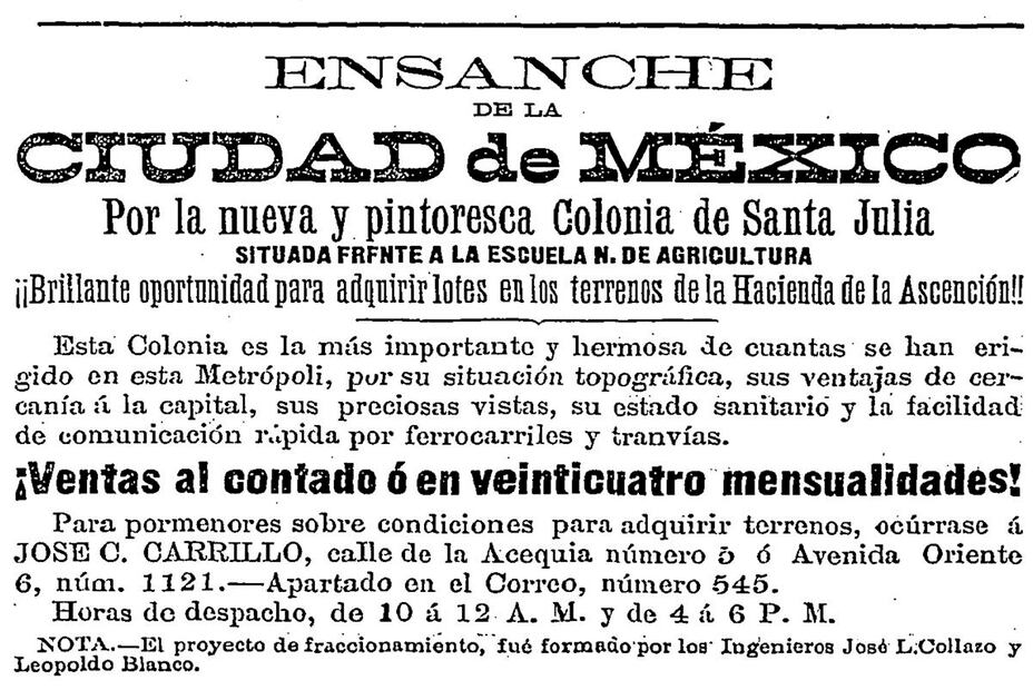 Anuncio de 1889 en las páginas del antiguo diario "El Universal", sobre el "ensanche" de la capital. ESPECIAL.