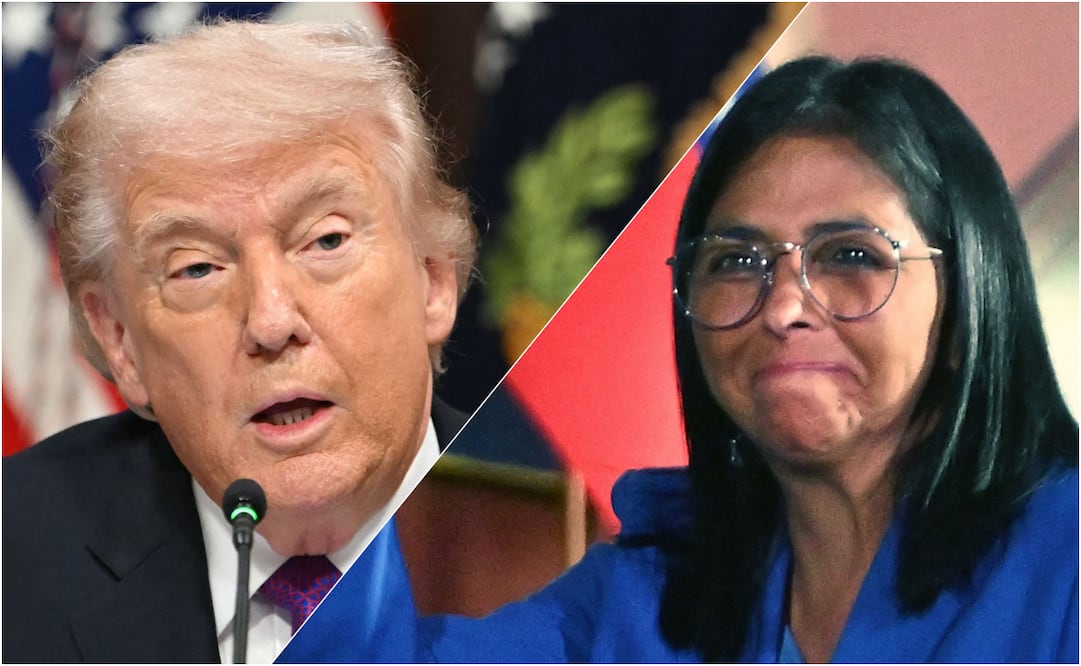 Donald Trump, presidente de Estos Unidos y Delcy Rodríguez presidenta encargada de Venezuela Foto:  Andrew Caballero / Juan Barreto / AFP