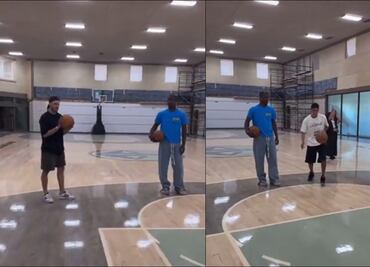 VIDEO: Santiago Giménez y Edson Álvarez intentan encestar con el pie junto a Jimmy Butler, estrella de la NBA