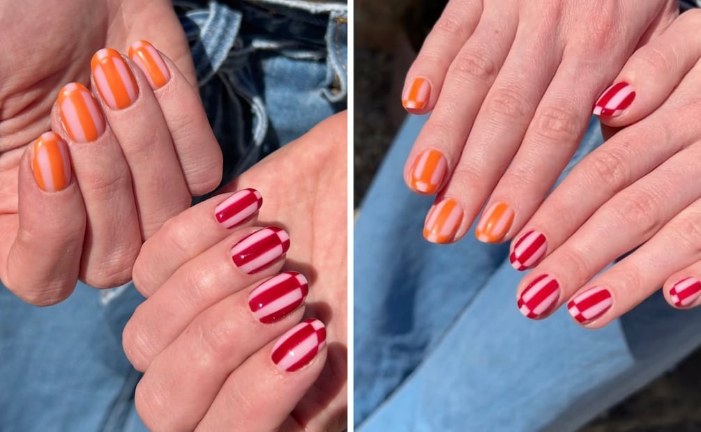 Uñas striped nails combinadas en distintos tonos. Foto: Instagram @_h_collective