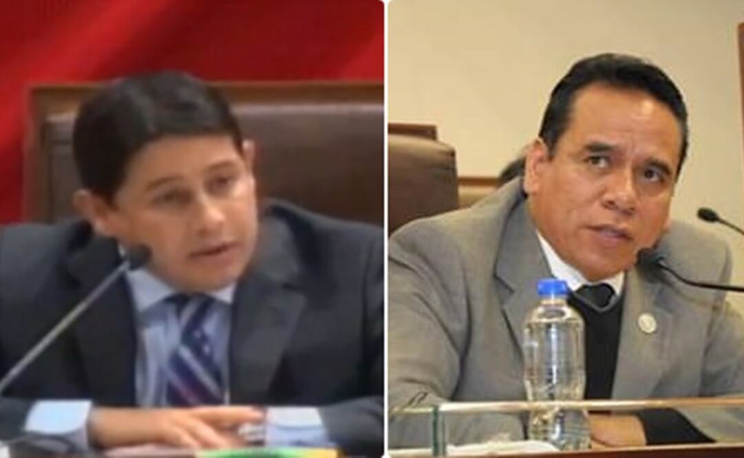 Jorge Miranda, secretario de Finanzas (izq) y el diputado perredista Juan Mendoza. Fotos: captura de video y especial