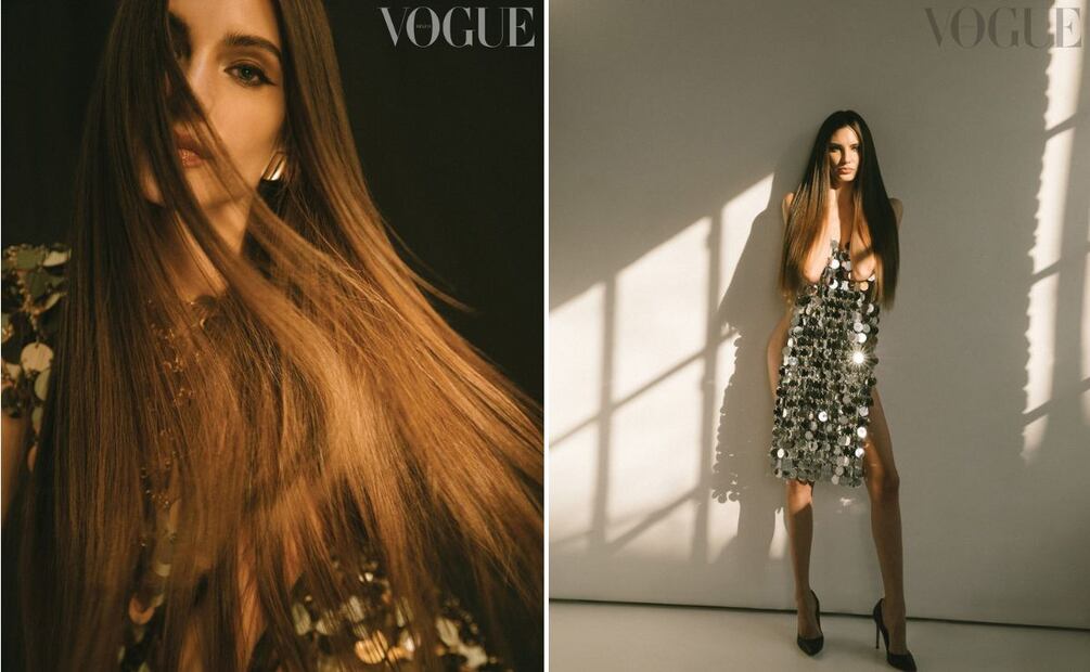 Macarena Achaga luce un vestido de Rabanne. Foto: Vogue