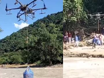 VIDEO Pobladores de Hidalgo utilizan dron para llevar comida a comunidades aisladas