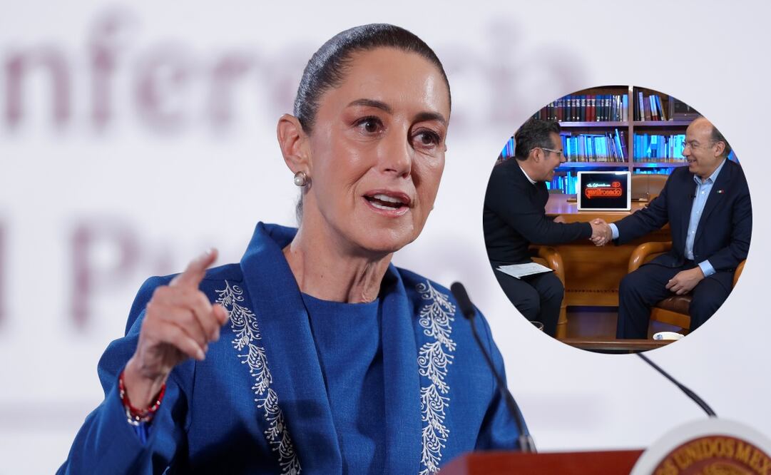 Claudia Sheinbaum habla sobre la entrevista de Yordi Rosado al expresidente Felipe Calderón. Foto: EFE y captura de pantalla