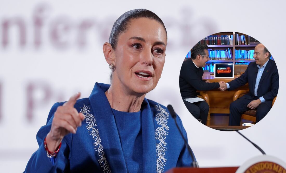 Claudia Sheinbaum habla sobre la entrevista de Yordi Rosado al expresidente Felipe Calderón. Foto: EFE y captura de pantalla
