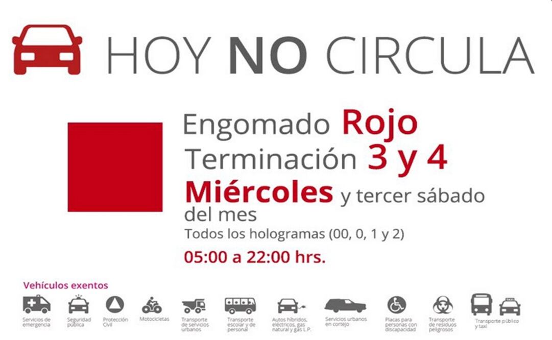 Hoy No Circulan autos con engomado rojo y terminaciones 3 y 4