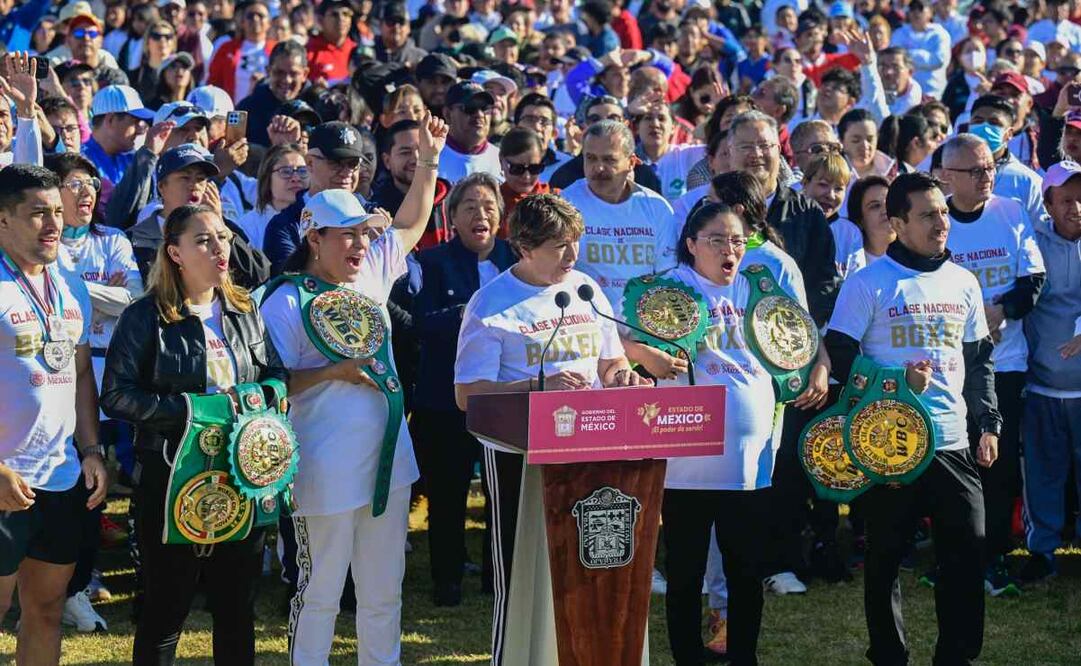 La gobernadora Delfina Gómez encabeza clase de boxeo masiva en el Edomex. 06/04/2025 / Foto: Especial