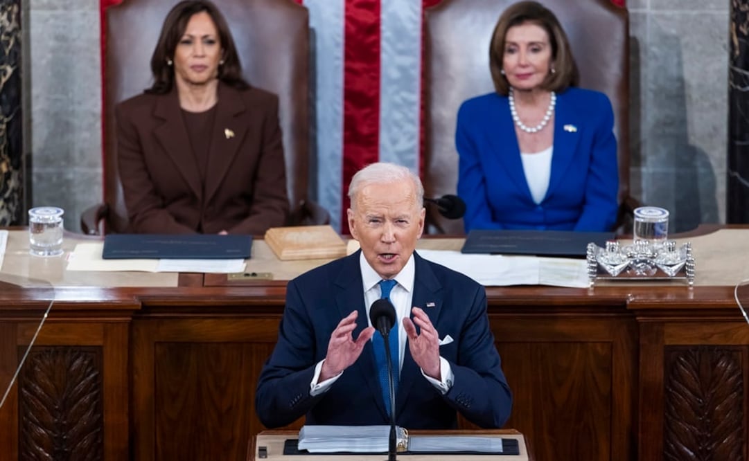 El presidente Joe Biden pronuncia su primer discurso sobre el Estado de la Unión ante los legisladores en el Capitolio de los Estados Unidos. Foto: EFE
