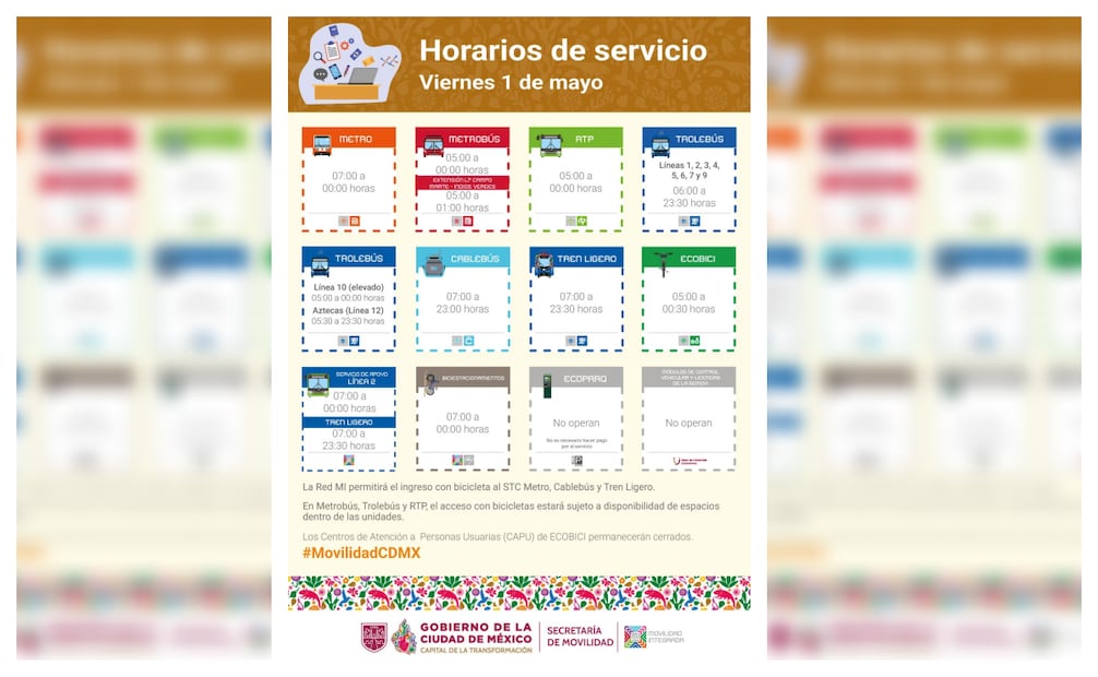 ¡Ojo! Estos serán los horario del transporte público de la CDMX este 1 de mayo. Foto: Especial.