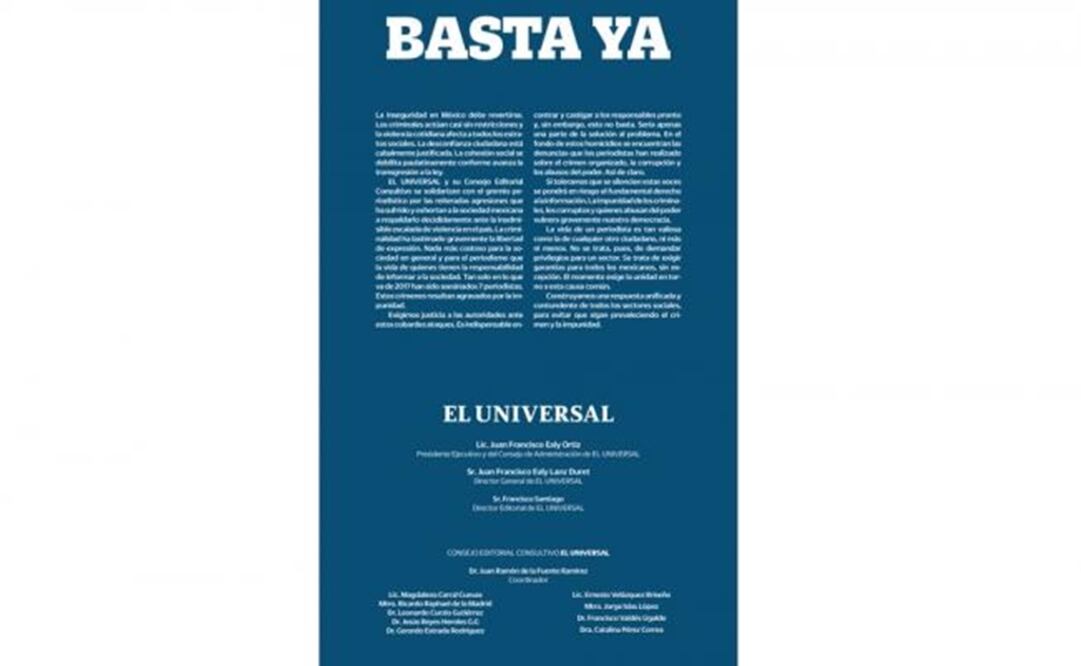 Picture of the manifesto published by this daily in today’s print edition /EL UNIVERSAL