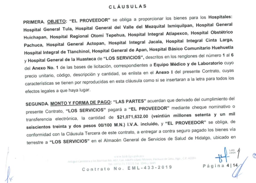 EL contrato de 21 mdp se otorgó por equipo médico para hospitales. Foto: Captura de pantalla.