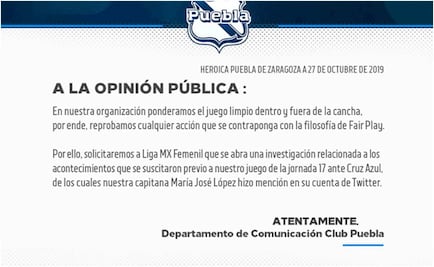 Puebla pide invistigación a la Liga MX Femenil por caso de acoso