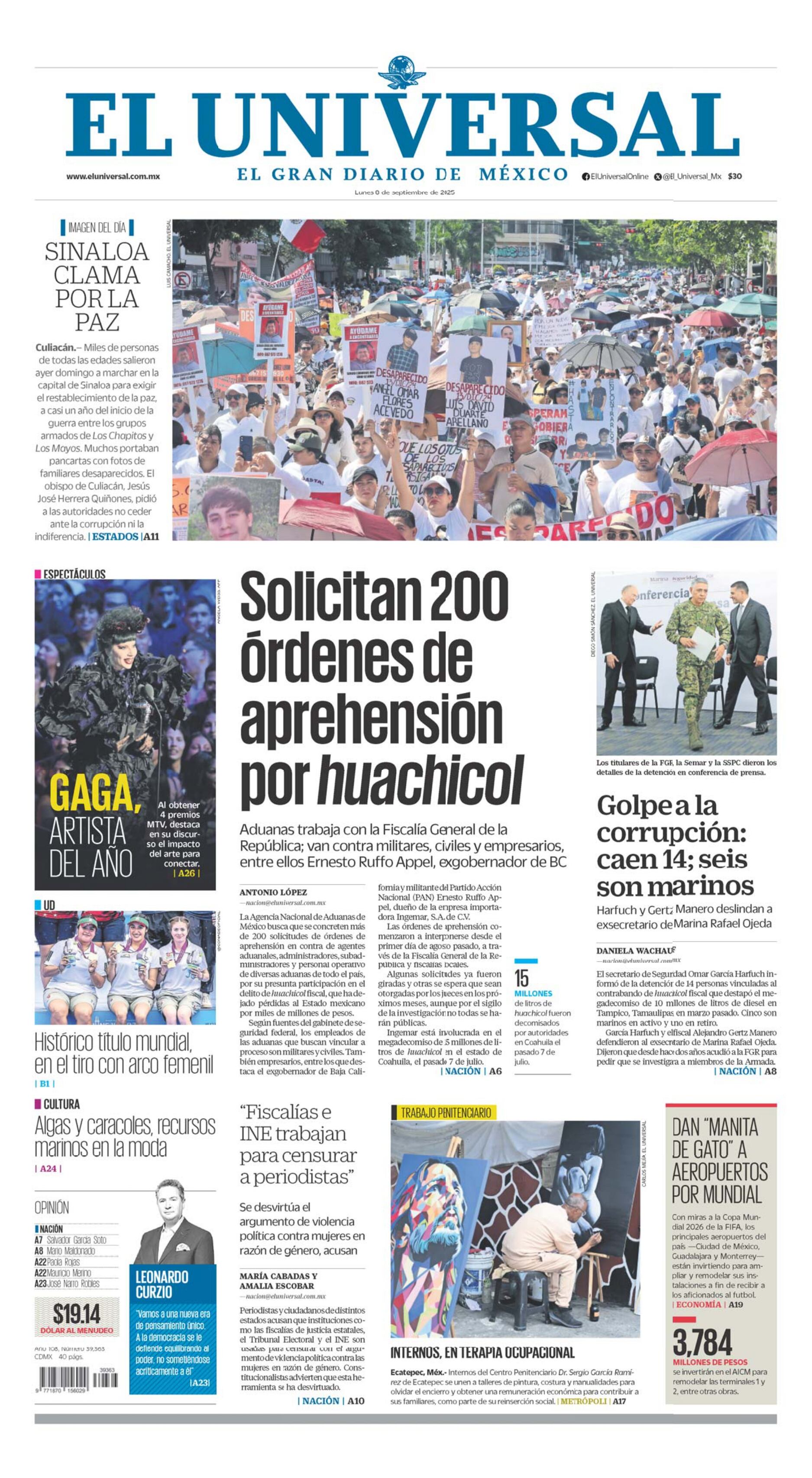 Portada impresa del 8 de septiembre de 2025