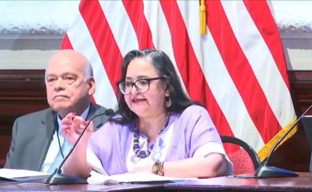 Presidenta de la Corte Norma Lucía Piña dirige discurso en Congreso Mundial de Derecho en Nueva York. Foto: Especial