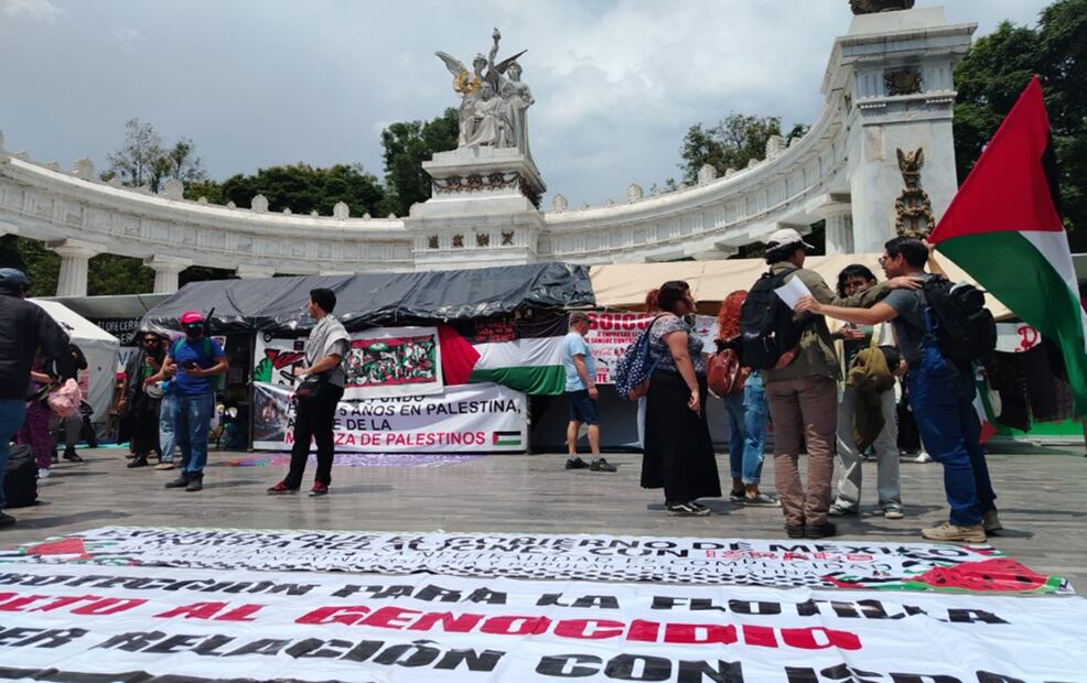Colectivos pro Palestina exigieron al gobierno de México protección para la Flotilla Global Sumud. Foto: Eduardo Dina/EL UNIVERSAL