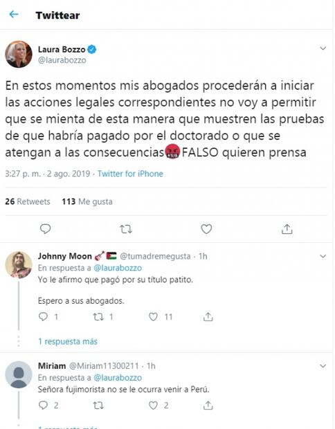 Laura Bozzo prepararía acciones legales contra quienes la acusan