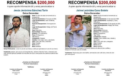 Ofrecen recompensa de 400 mil pesos por dos hombres desaparecidos en Chihuahua desde agosto de 2025