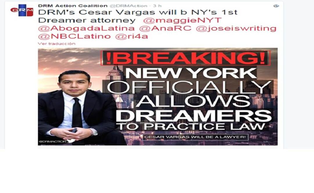 Cesar Vargas will become the first open DREAMer in New York State to practice law. (Photo: Taken from @DRMAction )