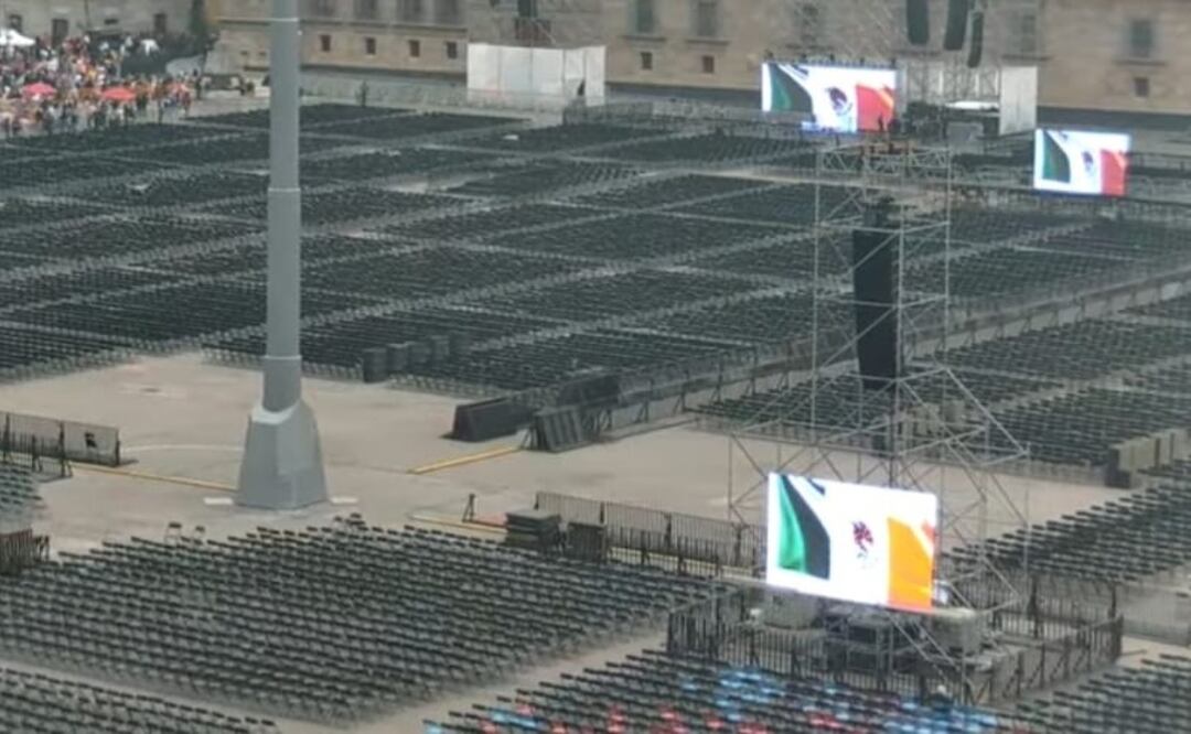 Alistan el Zócalo capitalino para cierre de gira de Sheinbaum el 5 de octubre (4/10/2025). Foto: Web Cams