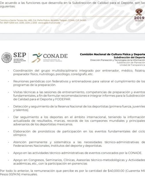 Servidor público de Conade recibe dinero que pertenece a atletas