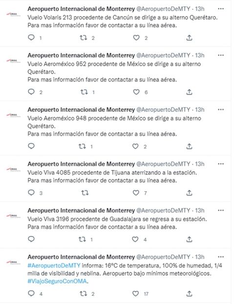 Aeropuerto de Monterrey normaliza operaciones tras problemas por clima