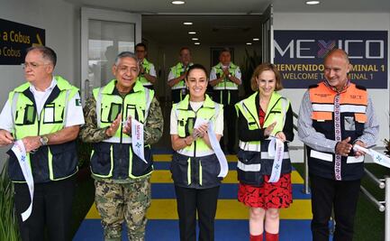 Claudia Sheinbaum inaugura el módulo 11 del AICM; Raymundo Pedro Morales, titular de Semar, la acompaña