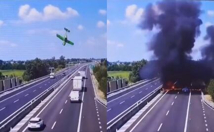 VIDEO: Avioneta cae en picada y se estrella en autopista de Italia; reportan 2 muertos