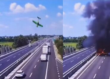 VIDEO: Avioneta cae en picada y se estrella en autopista de Italia; reportan 2 muertos