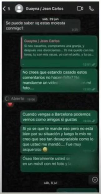 Guaynaa y parte de sus conversaciones con la actriz porno Claudia Bavel.