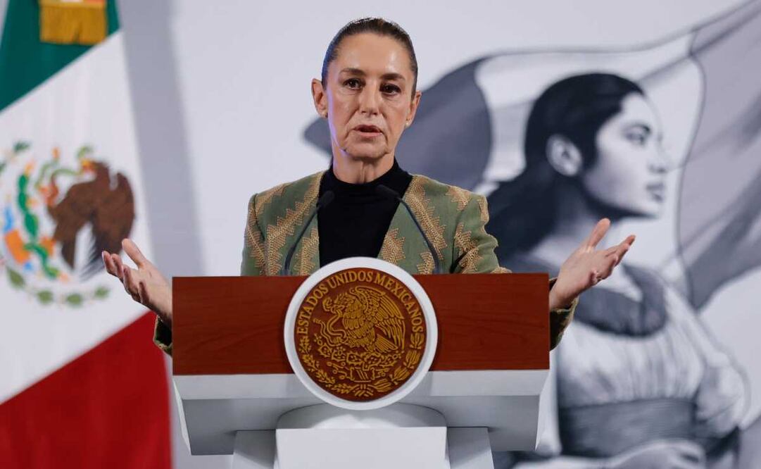 Claudia Sheinbaum, presidenta de México, durante la mañanera del 15 de abril del 2025 en Palacio Nacional. Foto: Diego Simón / EL UNIVERSAL