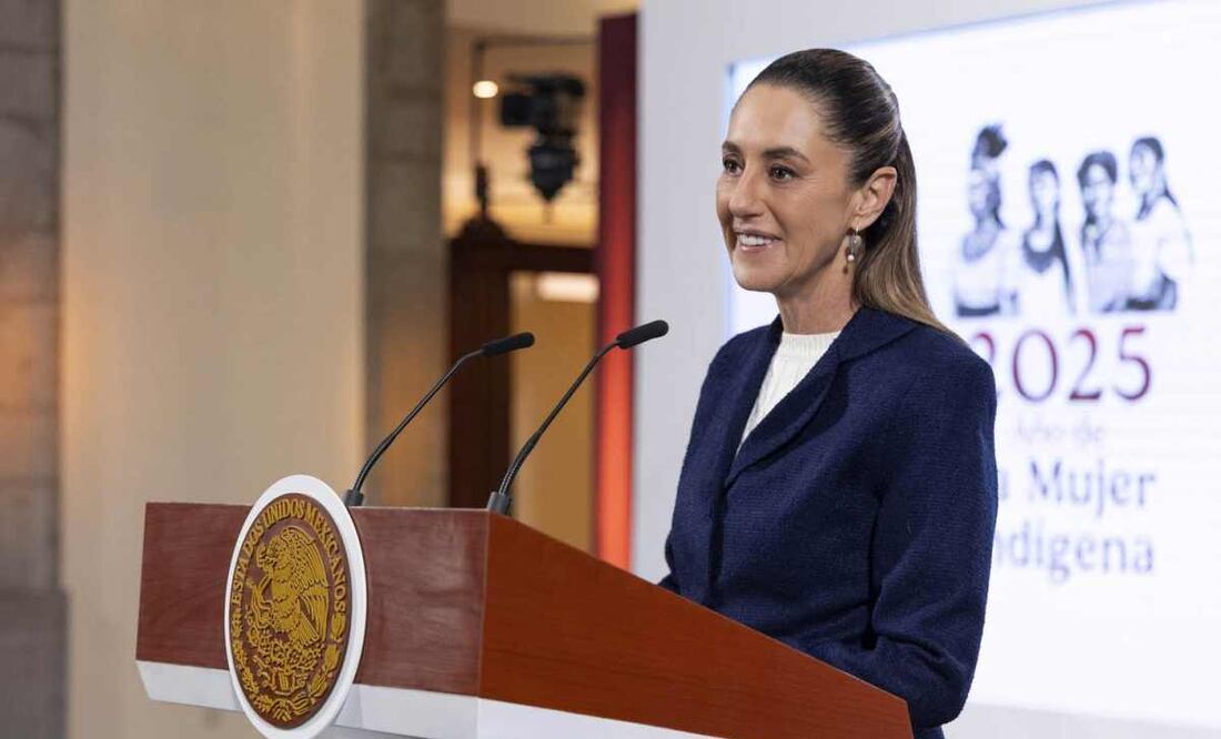 La presidenta Claudia Sheinbaum durante la mañanera de este 11 de agosto del 2025. Foto: Presidencia.