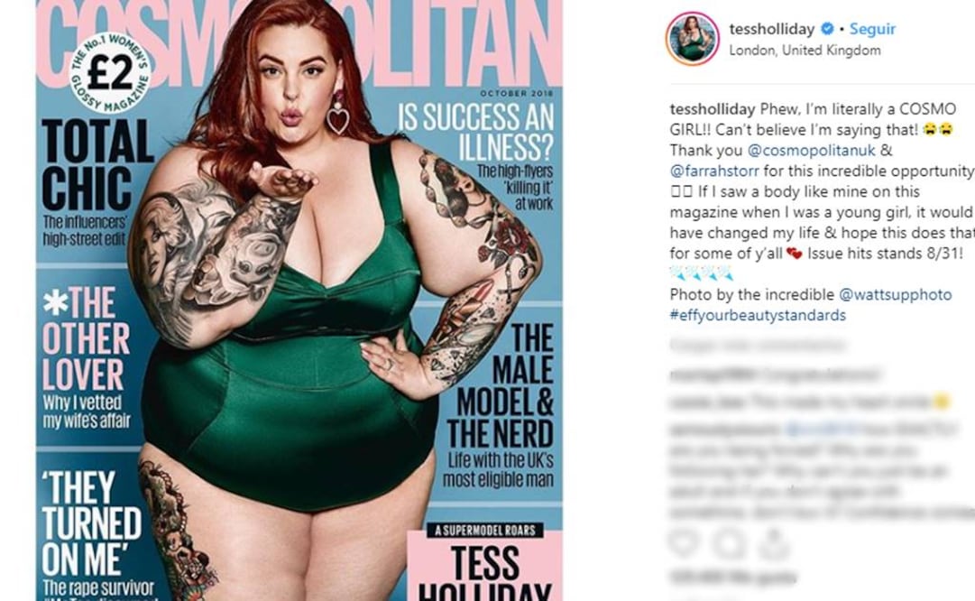 Tess Holliday se convirtió en "Chica Cosmo", pero no todos vieron con buenos ojos la decisión  FOTO: INSTAGRAM