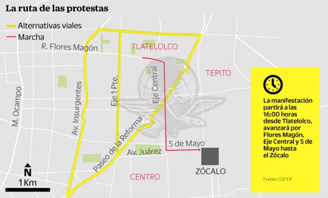 Consulta la ruta de la marcha y las alternativas viales