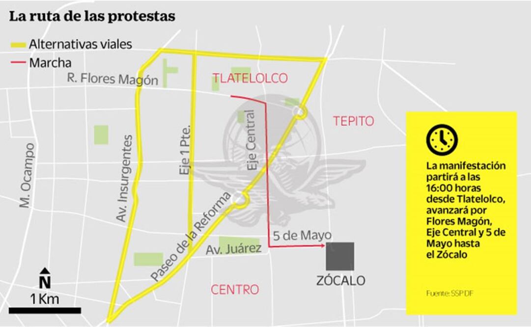 Consulta la ruta de la marcha y las alternativas viales