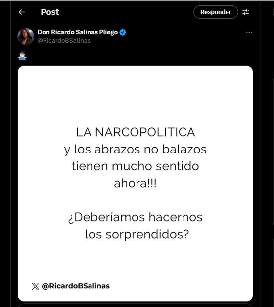 Ricardo Salinas Pliego a través de su cuenta oficial de X. Foto: captura de pantalla