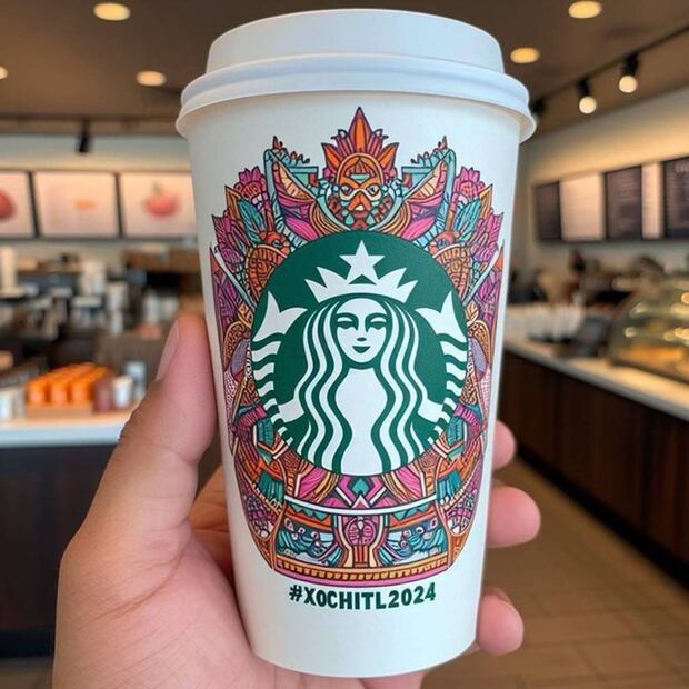 La propuesta de diseño para el vaso de Starbucks con el #Xochitl2024. Foto: X @SocCivilMx