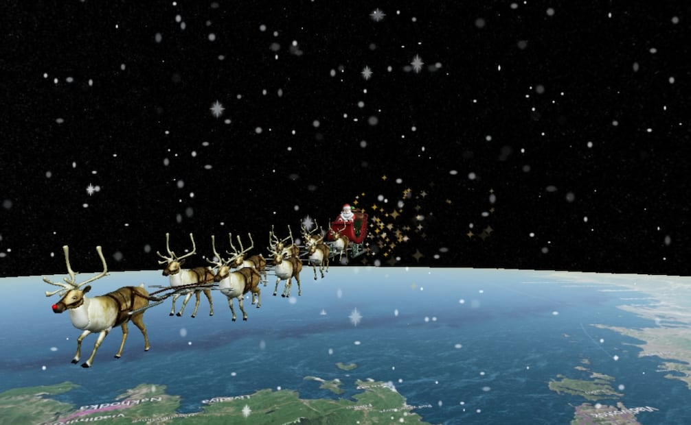 Esta imagen proporcionada por NORAD, el Comando de Defensa Aeroespacial de América del Norte, responsable de monitorear y defender los cielos de América del Norte, muestra el Santa Tracker de NORAD el miércoles 24 de diciembre de 2025. Foto: AP
