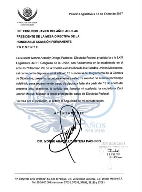 Ivonne Ortega envía al Congreso solicitud de licencia