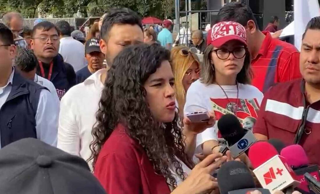 Luisa María Alcalde en evento de Morena esta tarde. Foto: Captura de pantalla