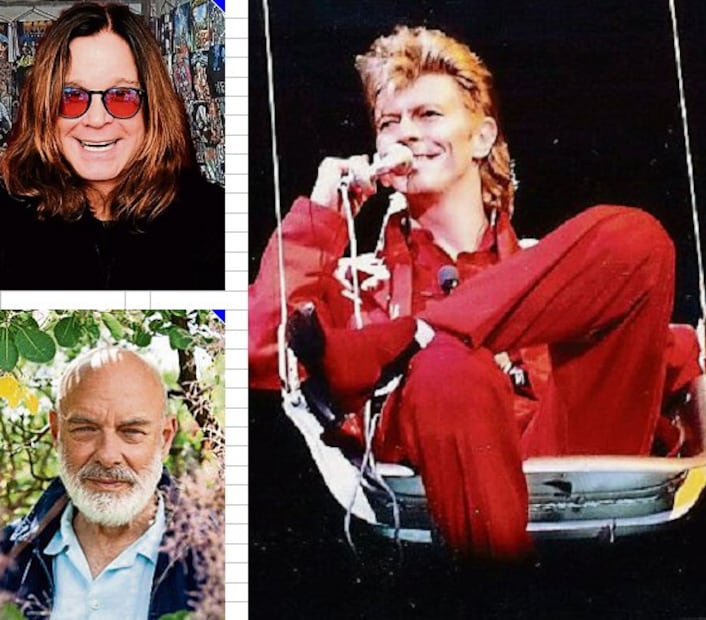 Ozzy Osbourne, Brian Eno y David Bowie: referencias musicales que conforman un paisaje sonoro y cultural compartido. Crédito:  The Nine Lives of Ozzy Osbourne/ Spotify /  Jo Atmon