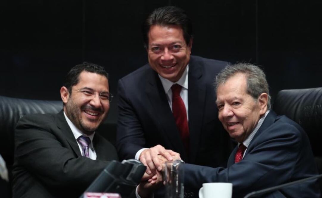 Martí Batres, Mario Delgado y Porfirio Muñoz Ledo. Foto: Twitter @martibatres