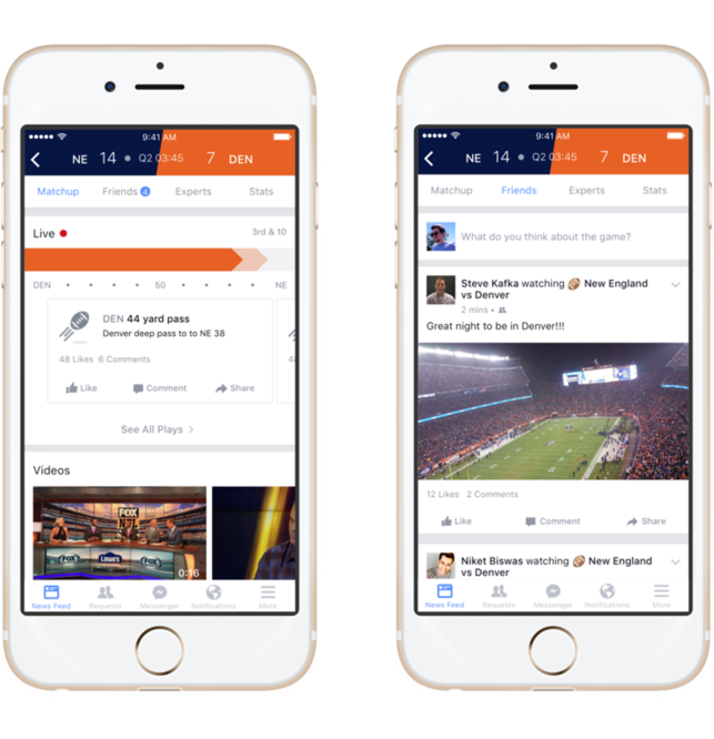 Facebook Sports Stadium sólo cubrirá por ahora partidos de fútbol americano, pero en el futuro estará vinculado a otros deportes (Foto: newsroom.fb.com)
