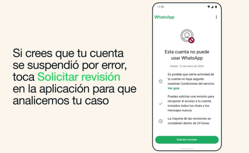 La revisión de una cuenta suspendida en WhatsApp puede tardar hasta 24 horas. Foto: WhatsApp