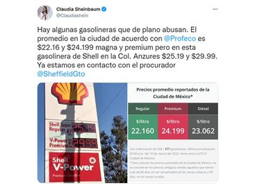 Sheinbaum exhibe a gasolinera en la Anzures por alza en precios y pide intervención de la Profeco