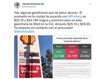 Sheinbaum exhibe a gasolinera en la Anzures por alza en precios y pide intervención de la Profeco