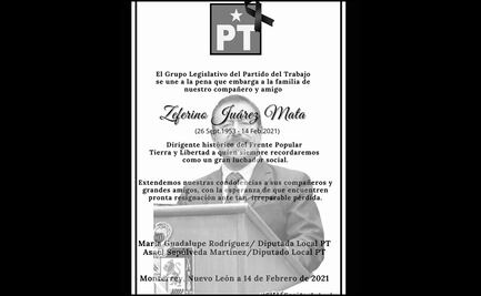 Fallece Zeferino Juárez Mata, diputado local de Nuevo León, por secuelas del Covid-19