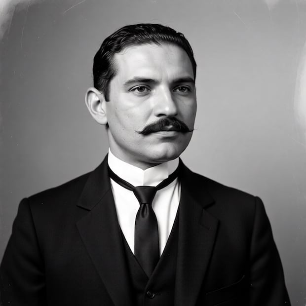 Retrato del doctor Abrego generado por Inteligencia Artificial a partir de una ilustración de la época. Imagen generada por IA.