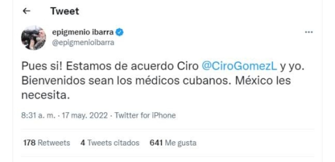 "Pues sí. Estamos de acuerdo Ciro y yo": Epigmenio Ibarra da la bienvenida a médicos cubanos 