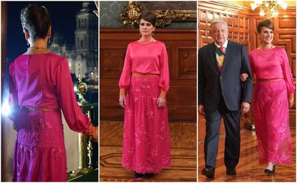 En fotos, el vestido rosa mexicano de Beatriz Gutiérrez Müller, su peinado y joyería para el Grito de Independencia